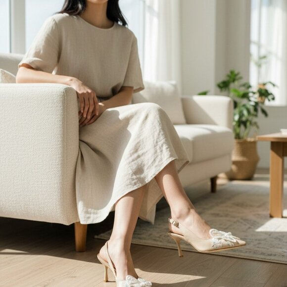 Badgley Mischka Shoes - Jewel Badgley Mischka Shoshana Pointed Toe Sling Back Ivory Shoes Sz 8